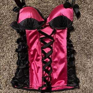 Hot Topic pink & black corset bustier top lingerie
